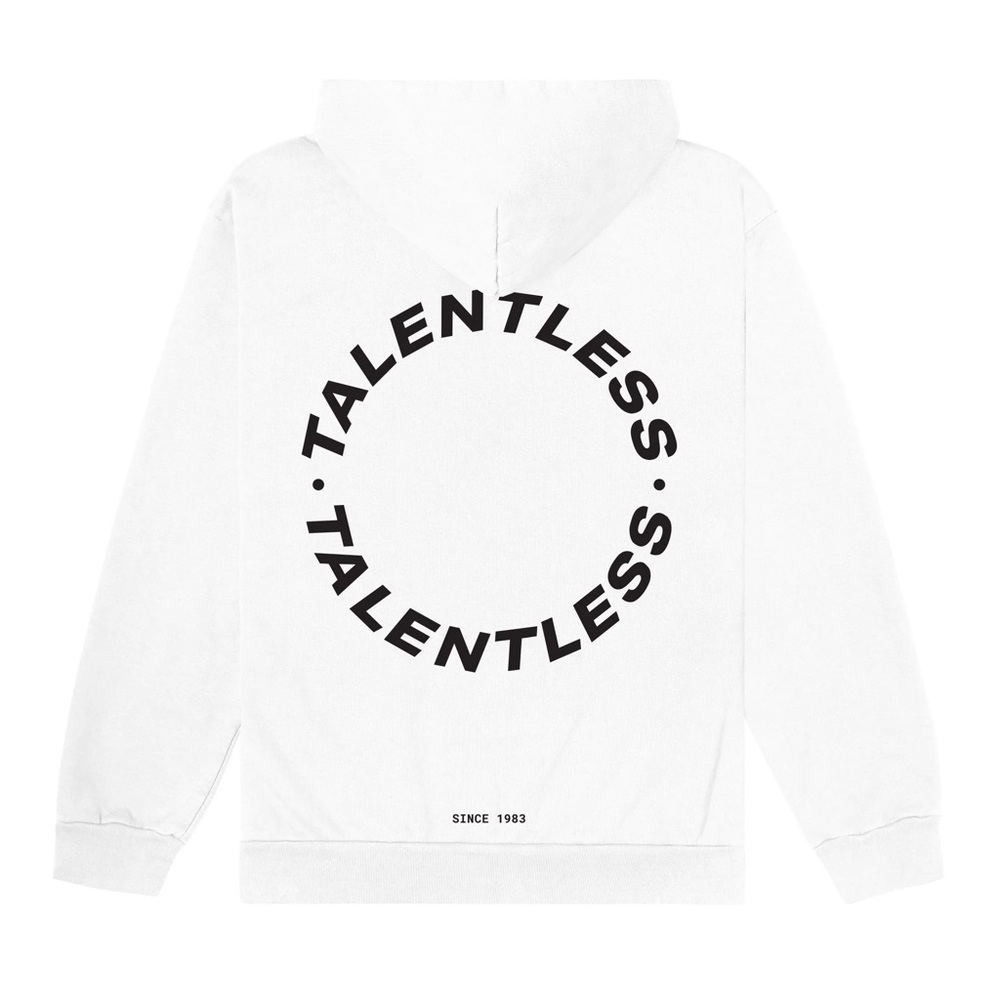 Talentless White Hoodie with Black Circle Logo